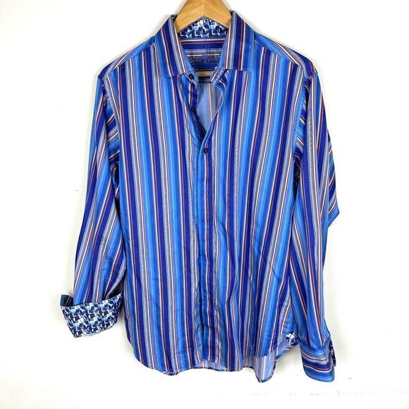 Robert Graham Blue Stripes Button Up‎ Shirt Men’s M Read - Picture 1 of 12